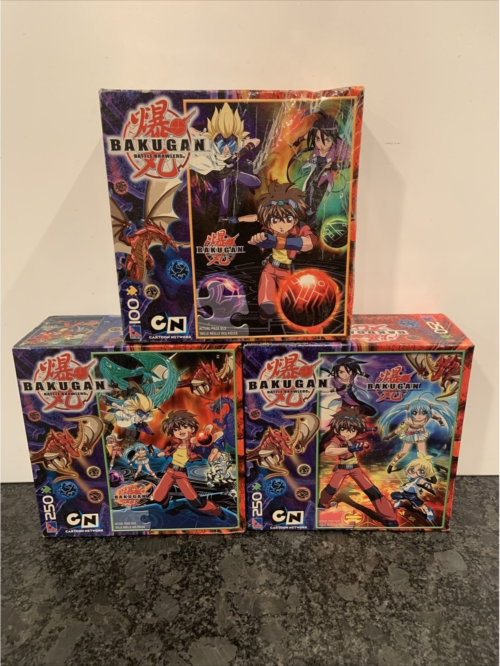 Lot of 3 Bakugan Battle Brawlers Poster Size Puzzles 100 & 250 Pieces NEW SEALED